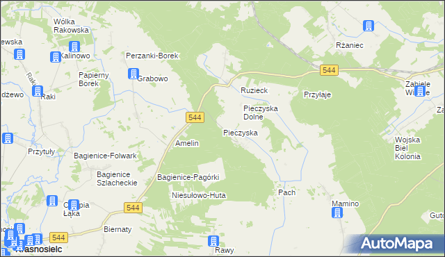 mapa Pieczyska gmina Krasnosielc, Pieczyska gmina Krasnosielc na mapie Targeo