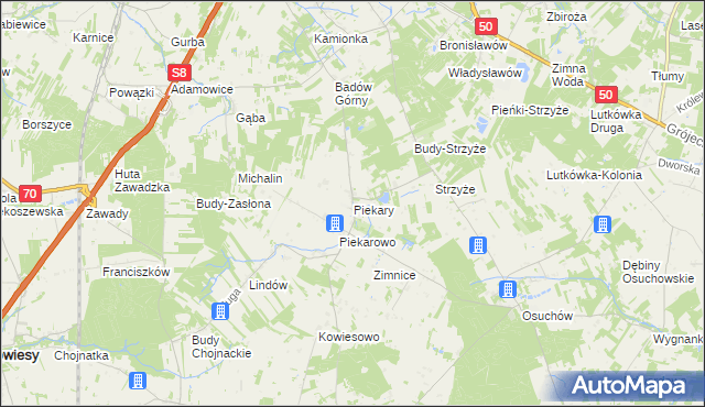 mapa Piekary gmina Mszczonów, Piekary gmina Mszczonów na mapie Targeo