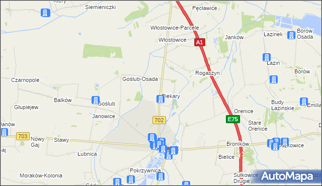 mapa Piekary gmina Piątek, Piekary gmina Piątek na mapie Targeo