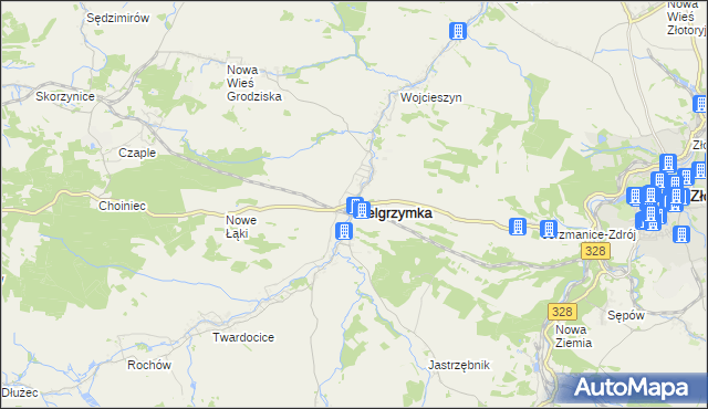 mapa Pielgrzymka powiat złotoryjski, Pielgrzymka powiat złotoryjski na mapie Targeo