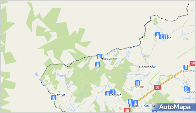mapa Pielgrzymów gmina Głubczyce, Pielgrzymów gmina Głubczyce na mapie Targeo
