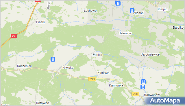 mapa Pielice gmina Nowogród Bobrzański, Pielice gmina Nowogród Bobrzański na mapie Targeo