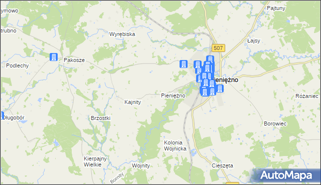 mapa Pieniężno powiat braniewski, Pieniężno powiat braniewski na mapie Targeo