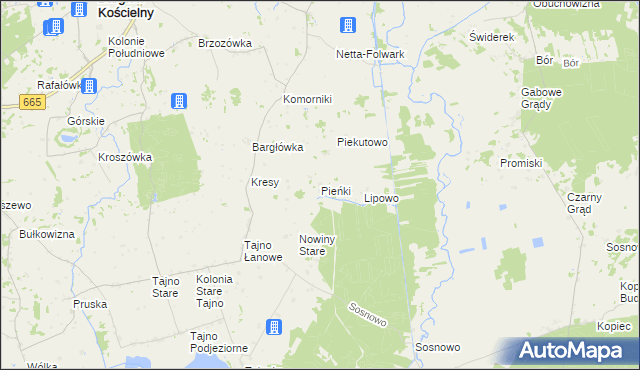 mapa Pieńki gmina Bargłów Kościelny, Pieńki gmina Bargłów Kościelny na mapie Targeo