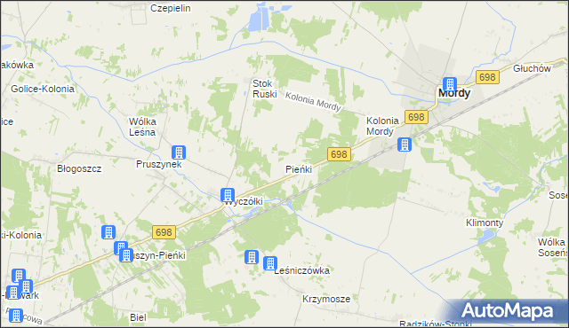 mapa Pieńki gmina Mordy, Pieńki gmina Mordy na mapie Targeo