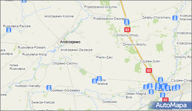 mapa Pieńki-Żaki, Pieńki-Żaki na mapie Targeo