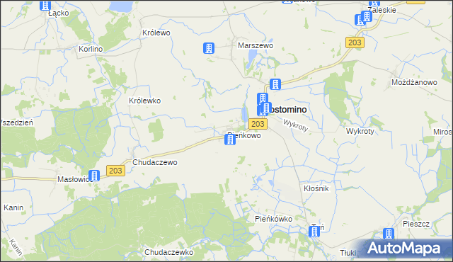 mapa Pieńkowo gmina Postomino, Pieńkowo gmina Postomino na mapie Targeo