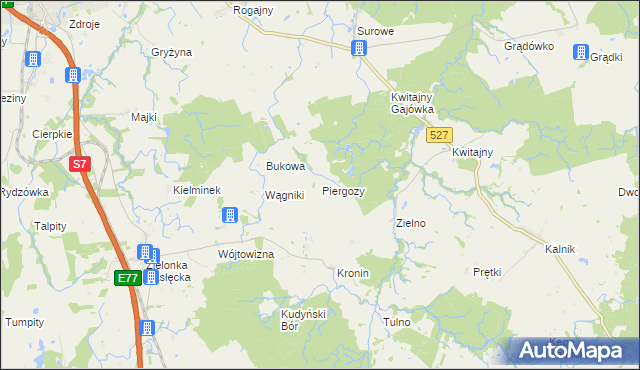 mapa Piergozy gmina Pasłęk, Piergozy gmina Pasłęk na mapie Targeo
