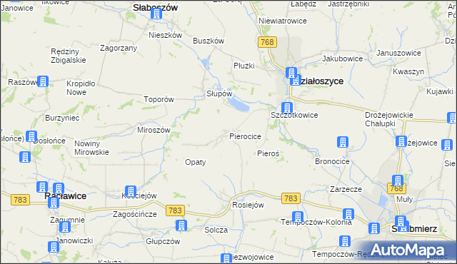 mapa Pierocice, Pierocice na mapie Targeo