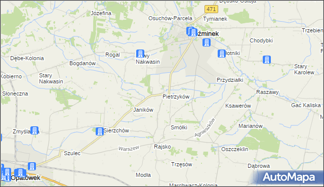 mapa Pietrzyków gmina Koźminek, Pietrzyków gmina Koźminek na mapie Targeo