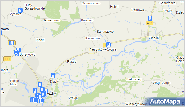 mapa Pietrzyków gmina Pyzdry, Pietrzyków gmina Pyzdry na mapie Targeo