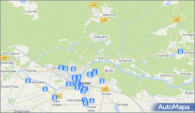 mapa Piła gmina Wronki, Piła gmina Wronki na mapie Targeo