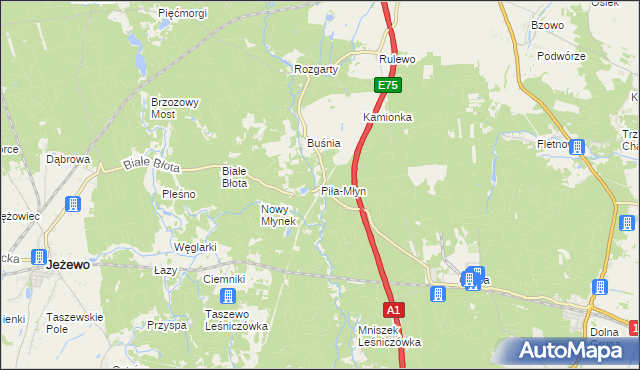 mapa Piła-Młyn gmina Jeżewo, Piła-Młyn gmina Jeżewo na mapie Targeo