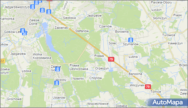 mapa Pilawa gmina Piaseczno, Pilawa gmina Piaseczno na mapie Targeo