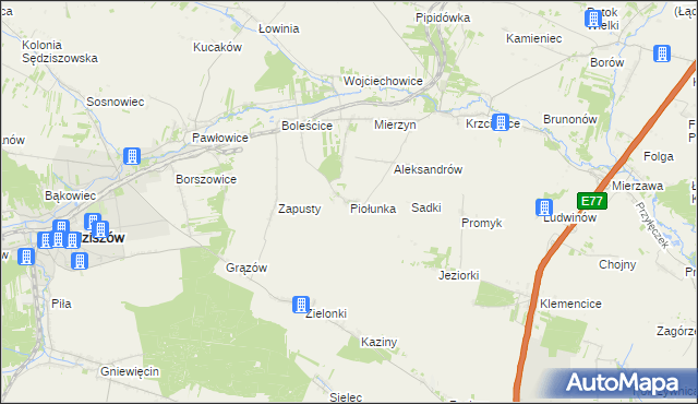 mapa Piołunka, Piołunka na mapie Targeo