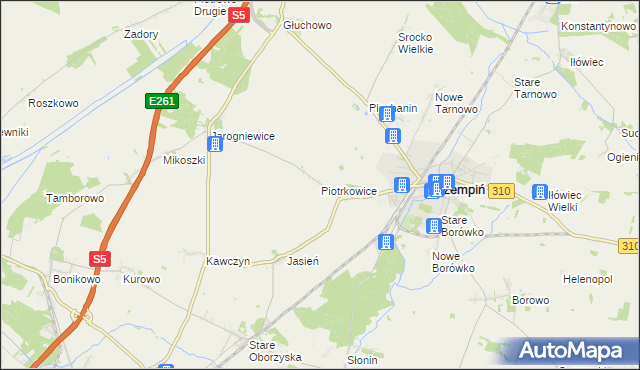 mapa Piotrkowice gmina Czempiń, Piotrkowice gmina Czempiń na mapie Targeo