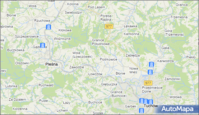 mapa Piotrkowice gmina Tuchów, Piotrkowice gmina Tuchów na mapie Targeo