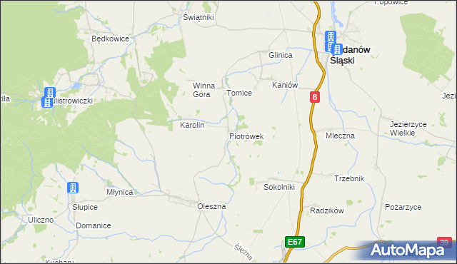 mapa Piotrówek gmina Jordanów Śląski, Piotrówek gmina Jordanów Śląski na mapie Targeo