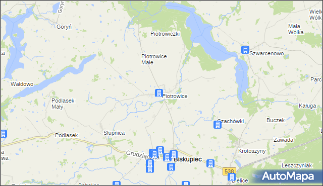 mapa Piotrowice gmina Biskupiec, Piotrowice gmina Biskupiec na mapie Targeo