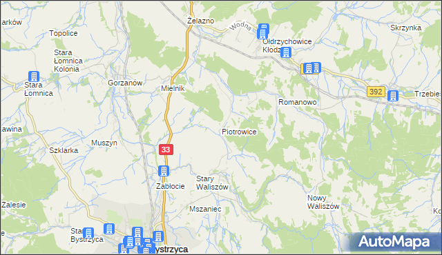 mapa Piotrowice gmina Bystrzyca Kłodzka, Piotrowice gmina Bystrzyca Kłodzka na mapie Targeo