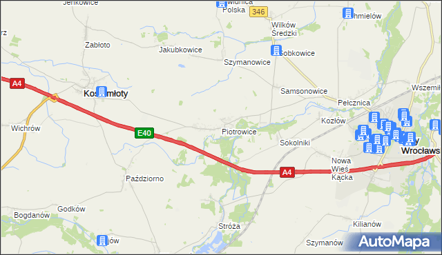 mapa Piotrowice gmina Kostomłoty, Piotrowice gmina Kostomłoty na mapie Targeo