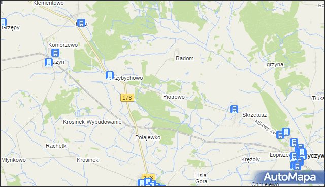 mapa Piotrowo gmina Ryczywół, Piotrowo gmina Ryczywół na mapie Targeo