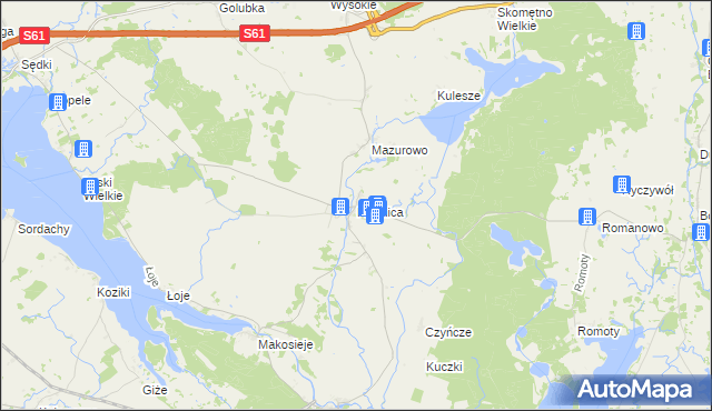 mapa Pisanica gmina Kalinowo, Pisanica gmina Kalinowo na mapie Targeo