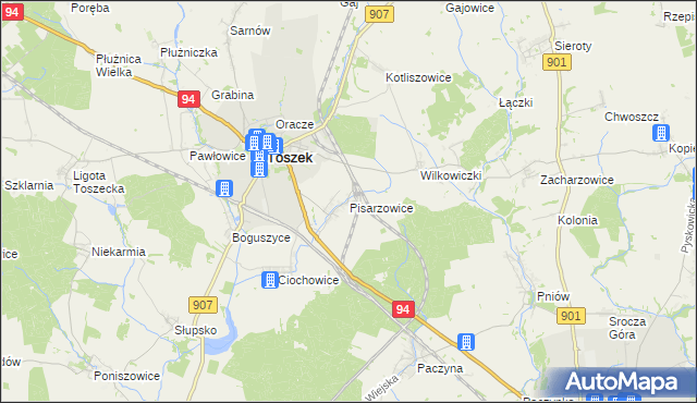 mapa Pisarzowice gmina Toszek, Pisarzowice gmina Toszek na mapie Targeo