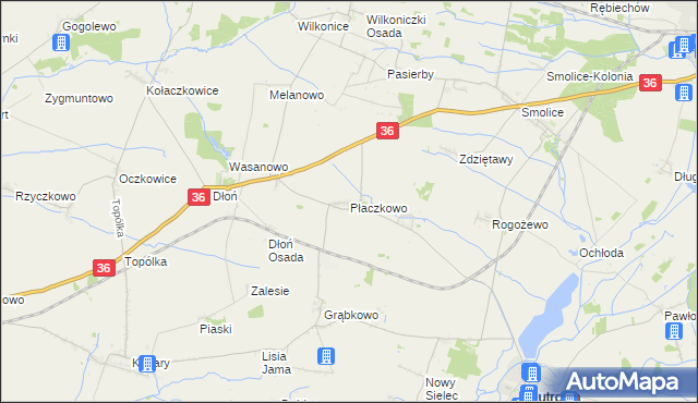 mapa Płaczkowo gmina Jutrosin, Płaczkowo gmina Jutrosin na mapie Targeo