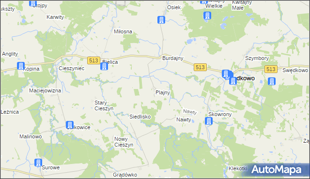 mapa Plajny, Plajny na mapie Targeo