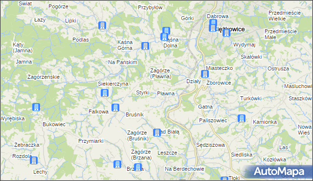 mapa Pławna gmina Ciężkowice, Pławna gmina Ciężkowice na mapie Targeo