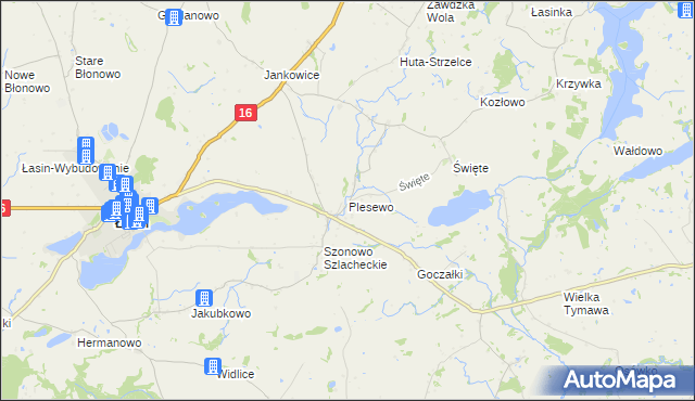 mapa Plesewo, Plesewo na mapie Targeo
