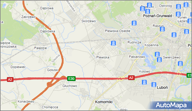 mapa Plewiska gmina Komorniki, Plewiska gmina Komorniki na mapie Targeo