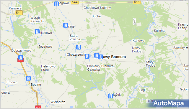 mapa Płoniawy-Bramura, Płoniawy-Bramura na mapie Targeo