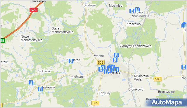 mapa Płonne gmina Młynary, Płonne gmina Młynary na mapie Targeo