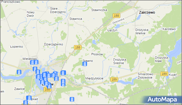 mapa Płosków gmina Złotów, Płosków gmina Złotów na mapie Targeo