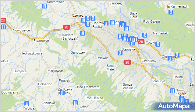 mapa Płowce gmina Sanok, Płowce gmina Sanok na mapie Targeo