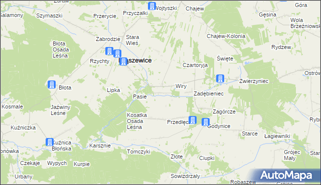 mapa Pluty gmina Brąszewice, Pluty gmina Brąszewice na mapie Targeo