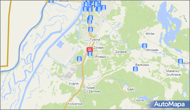 mapa Pniewo gmina Gryfino, Pniewo gmina Gryfino na mapie Targeo