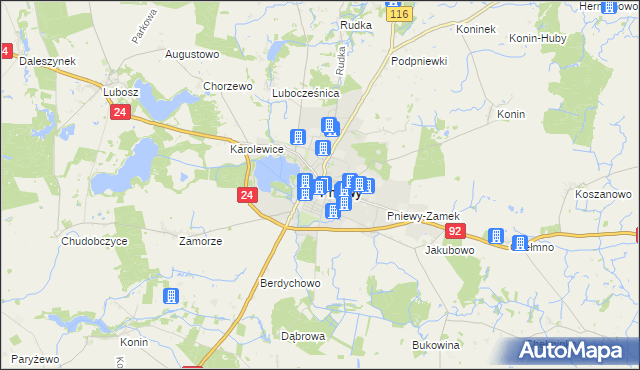 mapa Pniewy powiat szamotulski, Pniewy powiat szamotulski na mapie Targeo