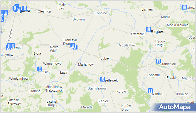 mapa Podbiel gmina Zagórów, Podbiel gmina Zagórów na mapie Targeo