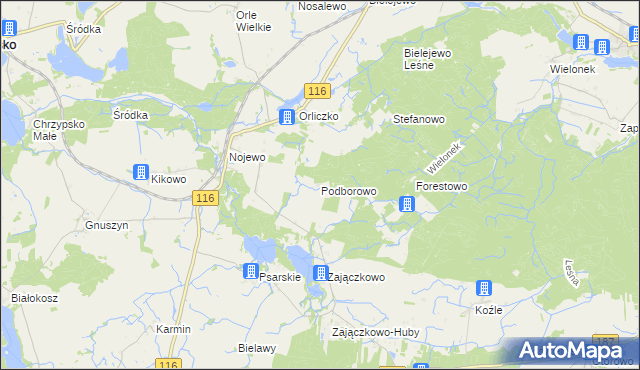 mapa Podborowo gmina Pniewy, Podborowo gmina Pniewy na mapie Targeo