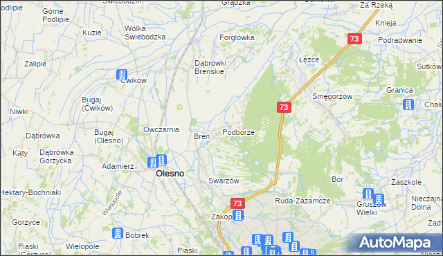 mapa Podborze gmina Olesno, Podborze gmina Olesno na mapie Targeo