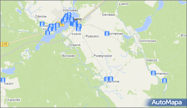 mapa Podegrodzie gmina Drawno, Podegrodzie gmina Drawno na mapie Targeo