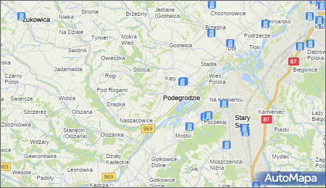 mapa Podegrodzie powiat nowosądecki, Podegrodzie powiat nowosądecki na mapie Targeo