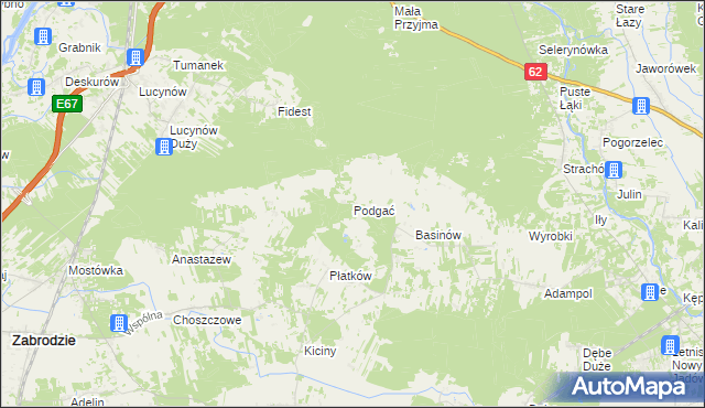 mapa Podgać gmina Zabrodzie, Podgać gmina Zabrodzie na mapie Targeo
