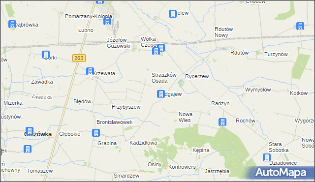 mapa Podgajew gmina Kłodawa, Podgajew gmina Kłodawa na mapie Targeo