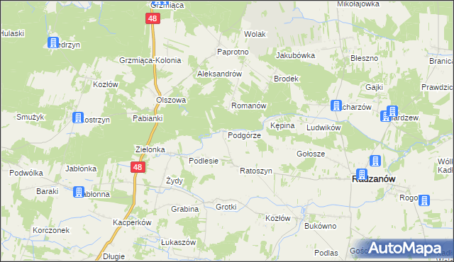 mapa Podgórze gmina Radzanów, Podgórze gmina Radzanów na mapie Targeo