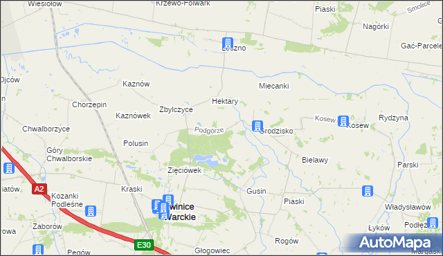 mapa Podgórze gmina Świnice Warckie, Podgórze gmina Świnice Warckie na mapie Targeo