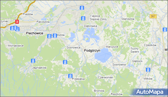 mapa Podgórzyn powiat jeleniogórski, Podgórzyn powiat jeleniogórski na mapie Targeo